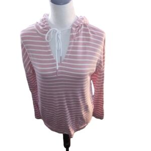 Buffalo David Bitton Dusty Pink/White Stripe Hooded Long Sleeve Top Size Small
